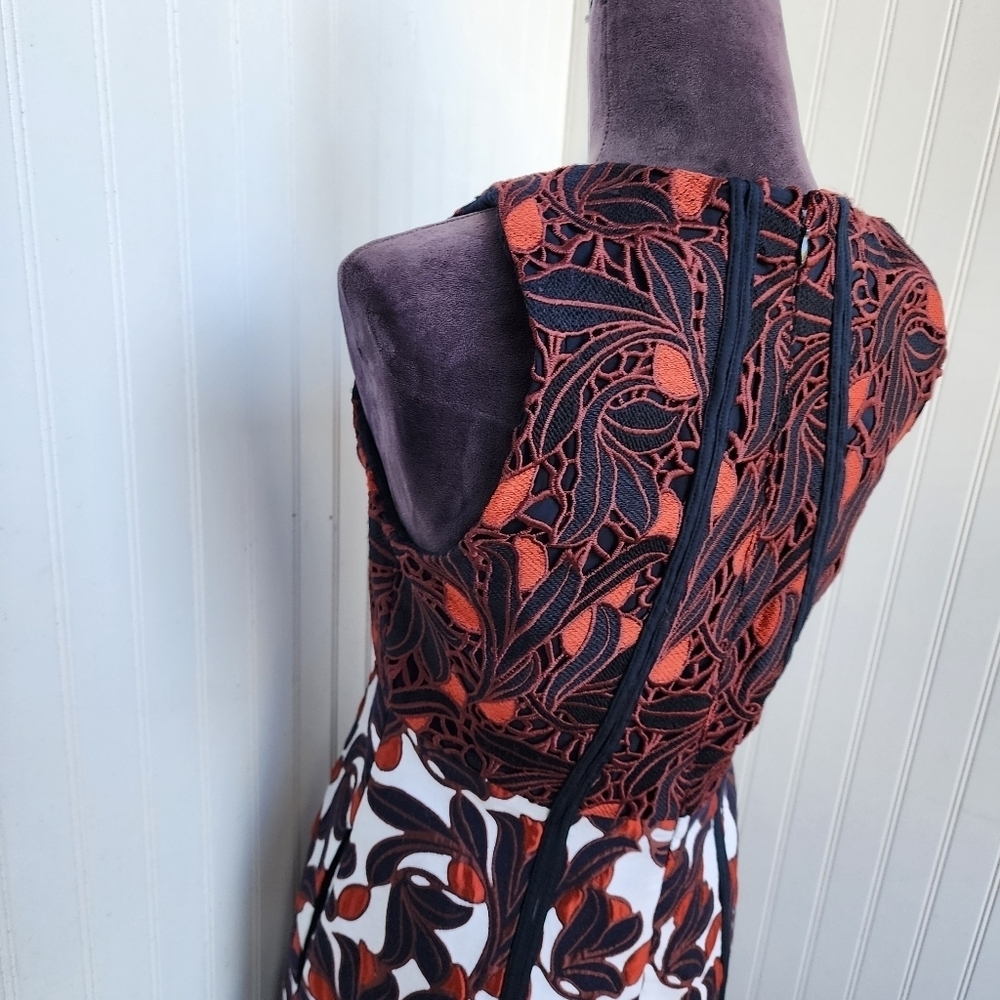 ANN TAYLOR Black Whit Red Floral Thick Lace Sleeveless Dress Pockets Sz 6 - Picture 14 of 16